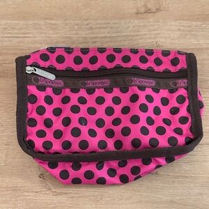 LeSportsac Fuchsia Pink and Brown Dot Pouch